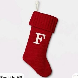 NWT Letter F Monogram Stocking Wondershop Red w/ White Letter Christmas Holiday